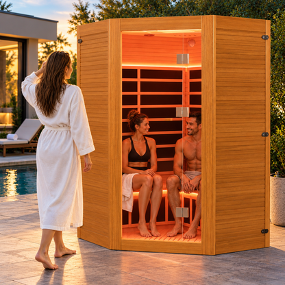 Seizeen Luxury 2–3 Person Corner Infrared Sauna | Red Light Feature | Oxygen Bar | Bluetooth Audio | 360° Surround Heating