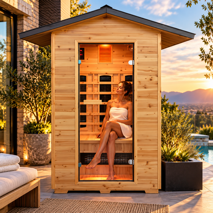 SunRay Burlington Luxury 2-Person Outdoor Infrared Sauna | Canadian Hemlock | Weatherproof Cabin | Bluetooth Audio