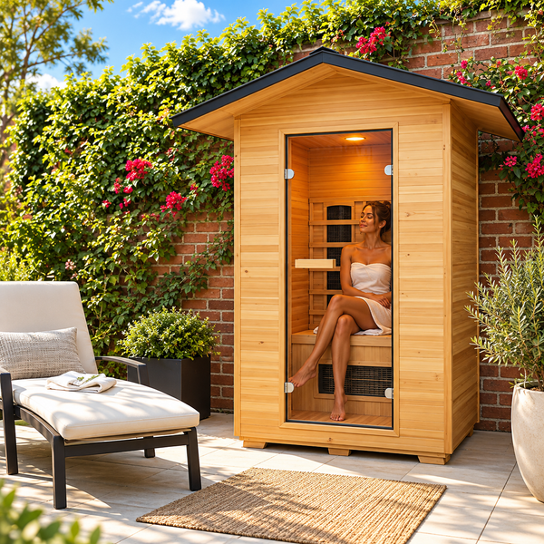 SunRay Burlington Luxury 2-Person Outdoor Infrared Sauna | Canadian Hemlock | Weatherproof Cabin | Bluetooth Audio