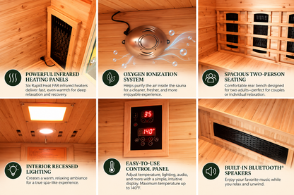 SunRay Burlington Luxury 2-Person Outdoor Infrared Sauna | Canadian Hemlock | Weatherproof Cabin | Bluetooth Audio