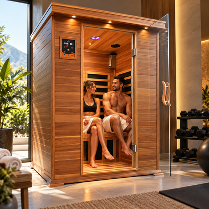SunRay Sierra Luxury 2-Person Canadian Red Cedar Infrared Sauna | Carbon Nano Heaters | Bluetooth & Chromotherapy