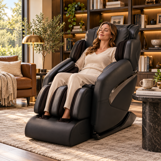 Synca Wellness Jin Deluxe L-Track Massage Chair | Zero Gravity | Triple-Zone Heat Therapy
