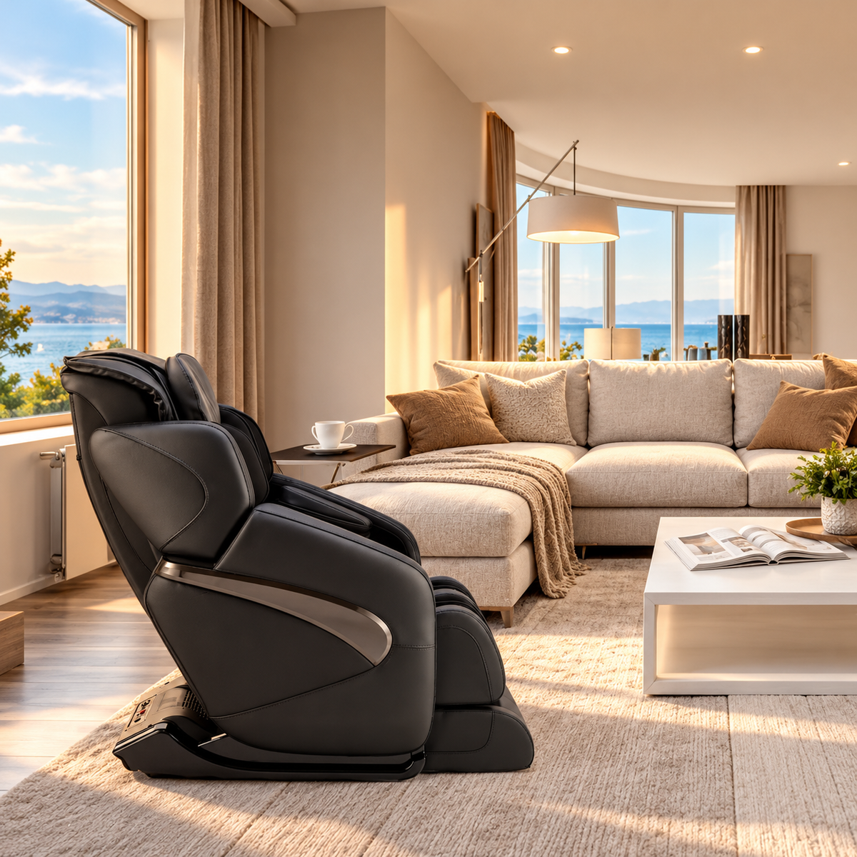 Synca Wellness Jin Deluxe L-Track Massage Chair | Zero Gravity | Triple-Zone Heat Therapy | Brown