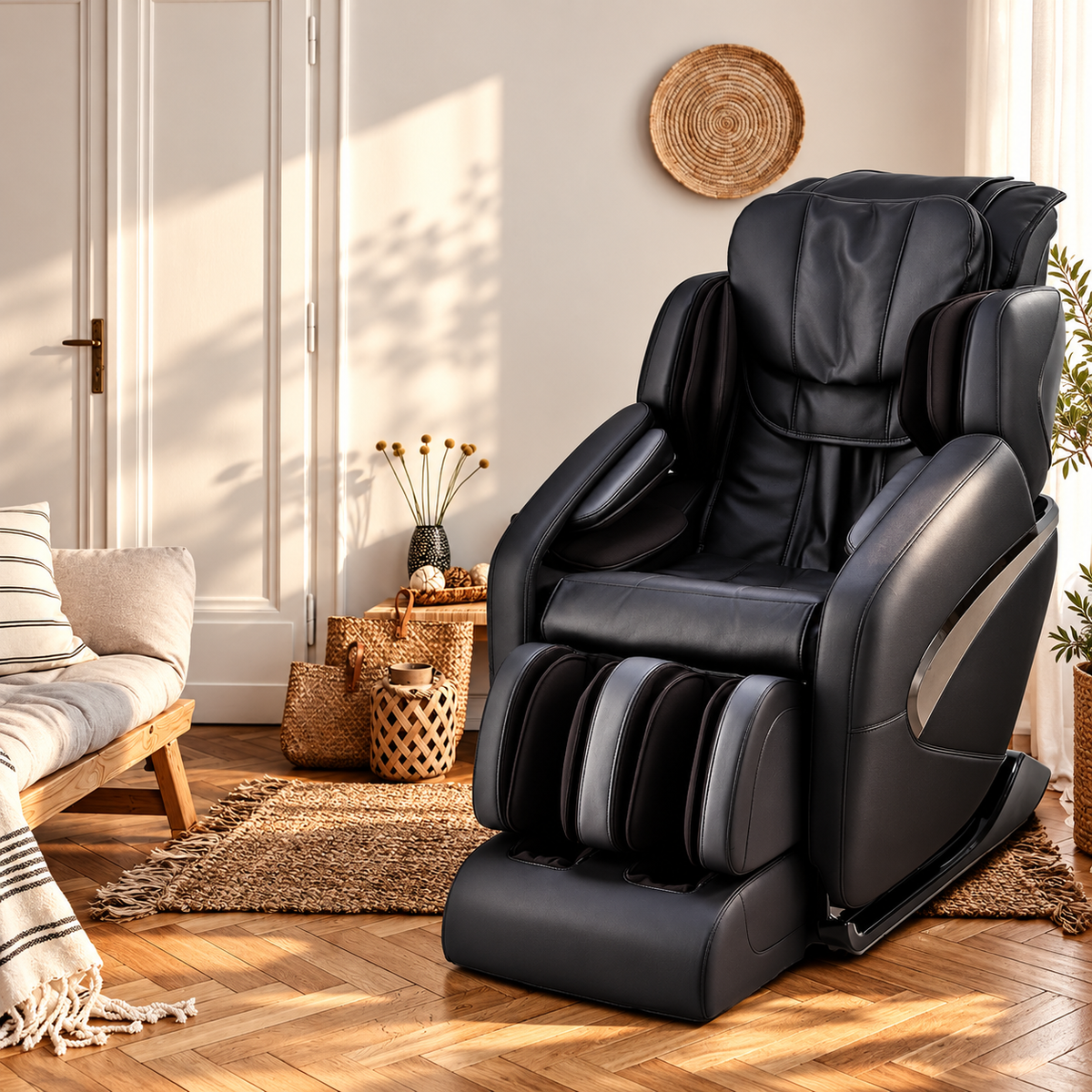 Synca Wellness Jin Deluxe L-Track Massage Chair | Zero Gravity | Triple-Zone Heat Therapy | Brown