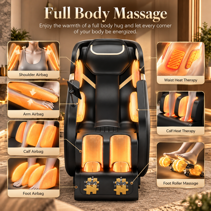 UPGO 4D Zero Gravity Massage Chair | S+L Track | Smart App & AI Voice Control | Black