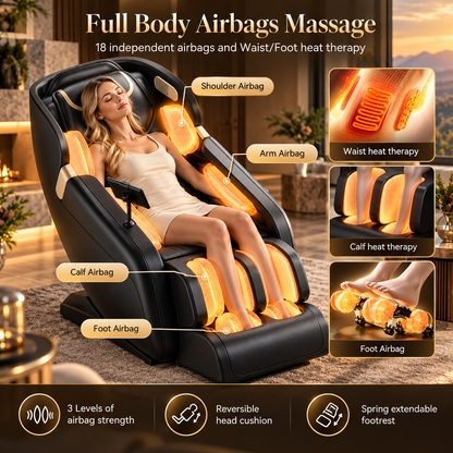 UPGO 4D Zero Gravity Massage Chair | S+L Track | Smart App & AI Voice Control | Black