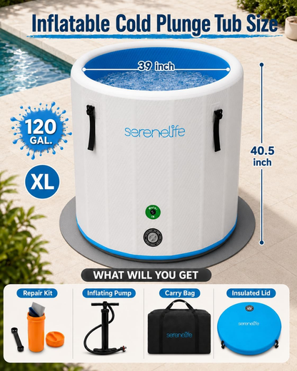 SereneLife XL 120-Gallon Vertical Cold Plunge Tub | Chiller Ready | Space-Saving Ice Bath