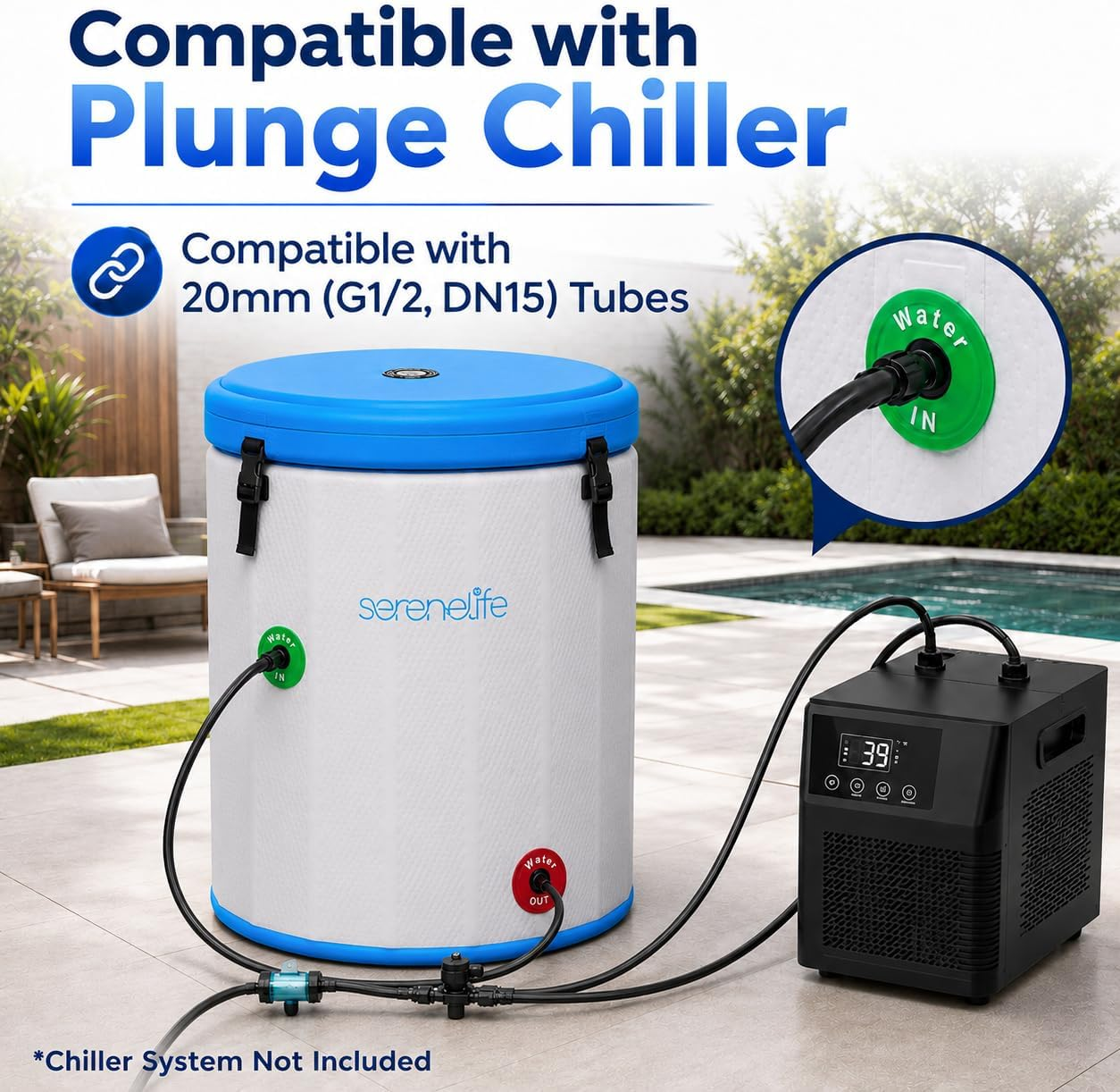 SereneLife XL 120-Gallon Vertical Cold Plunge Tub | Chiller Ready | Space-Saving Ice Bath