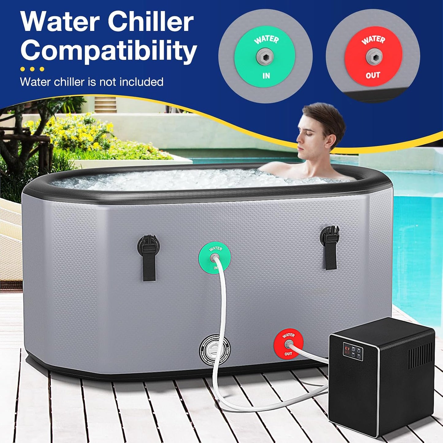 XL 129 Gal Oval Ice Bath Tub with Cover