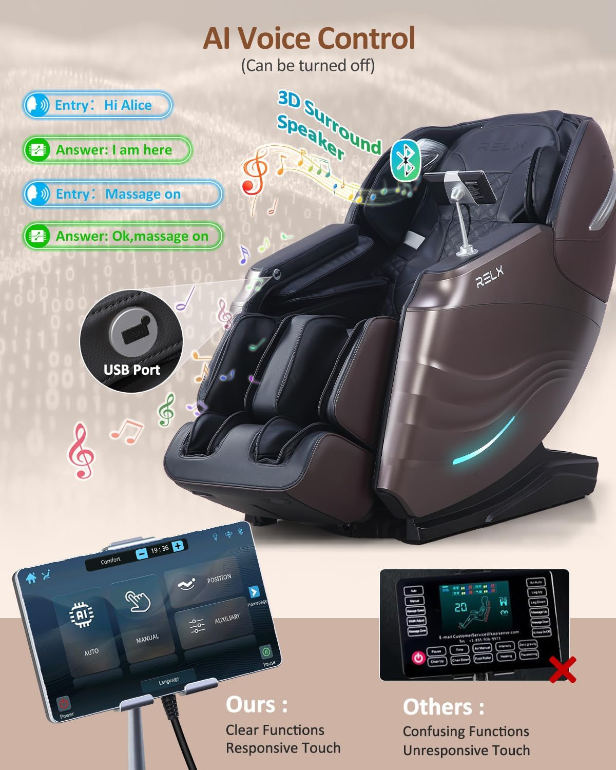Massage Chair Full Body with Body Scan, Zero Gravity, Sl-Track, Brown