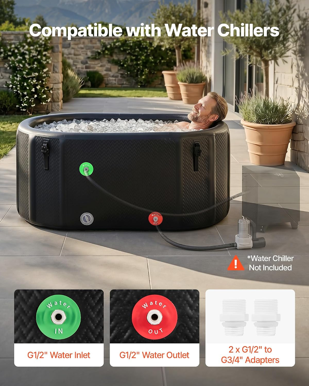 Cold Plunge Tub, 216 Gallon, Inflatable Ice Bath Tub Compatible with Water Chillers, Portable Cold Water Bathtub with Insulated Lid, for Athletes Recovery, 59.1" X 31.5" X 29.9" (No Chiller)