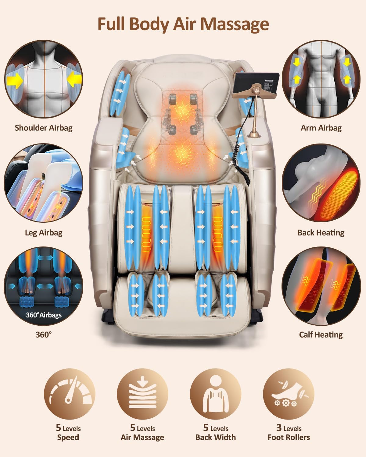 Massage Chair Full Body with Body Scan, Zero Gravity, Sl-Track, Cream