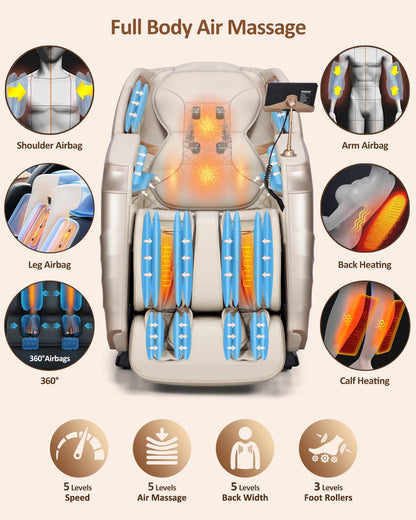 Massage Chair Full Body with Body Scan, Zero Gravity, Sl-Track, Cream
