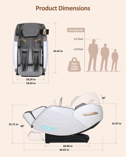 Massage Chair Full Body with Body Scan, Zero Gravity, Sl-Track, White