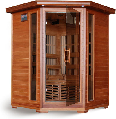 HeatWave Hudson Bay Luxury 3-Person Low EMF FAR Infrared Sauna | Canadian Red Cedar | Corner Design
