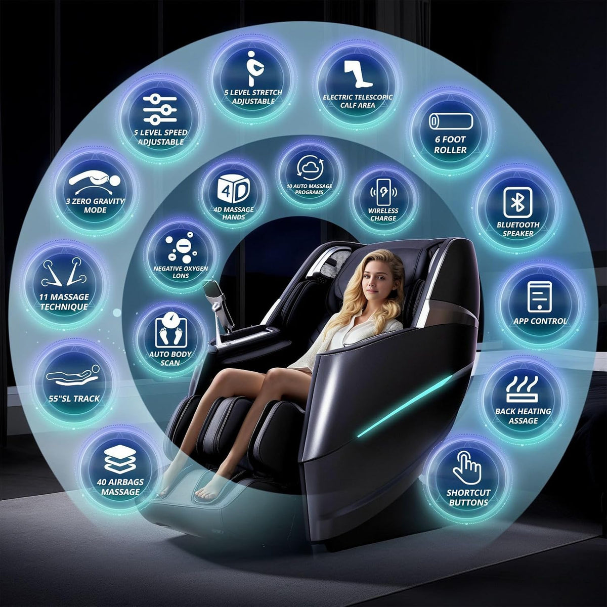 4D Massage Chair Full Body Zero Gravity Oversize Recliner with Body Scan