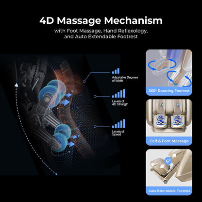 4D Achilles L 360 Rotating Footrest L Full Body Massage Chair L Zero Gravity L 360 Kenading Calfrest L Lumbar Heating L Touchscreen Controller L Auto Body Scan L Bluetooth Speaker (Black)