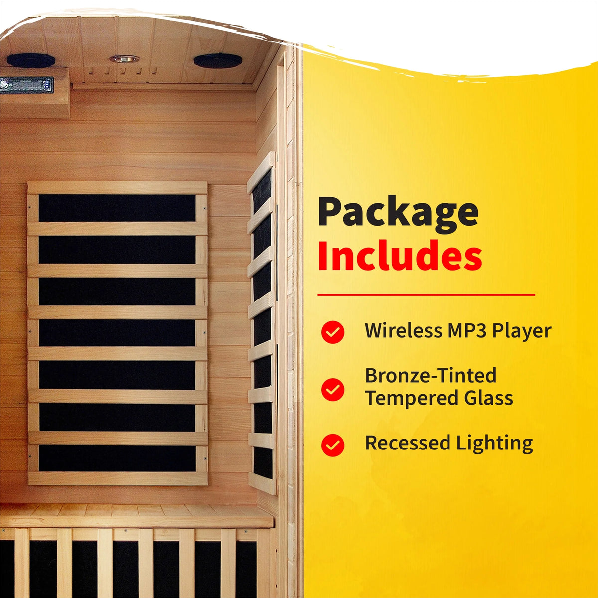 1-2-Person Infrared Sauna Room with 4 Low-Emf Carbon Heaters, Audio System, Canadian Hemlock