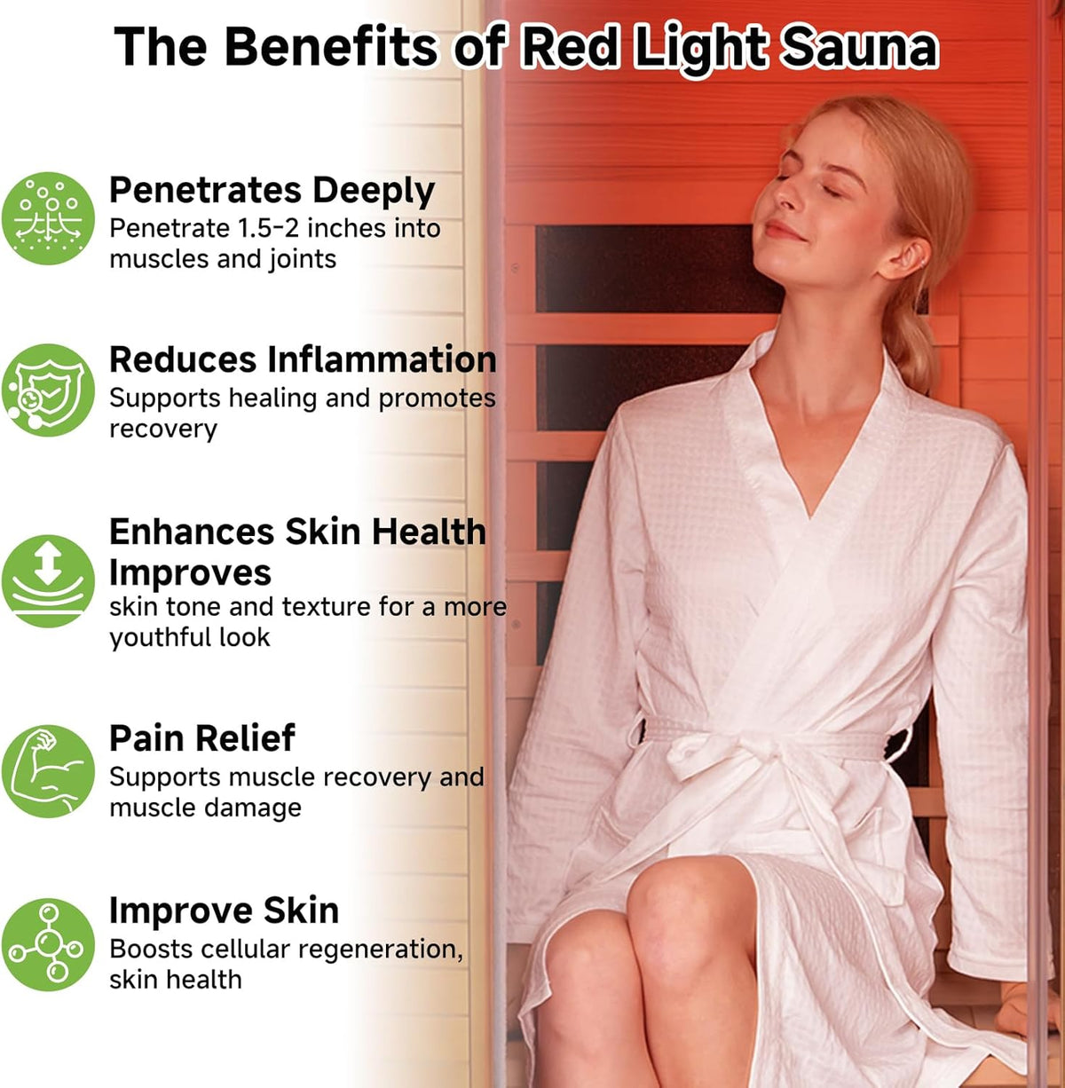 Infrared Sauna with 660 & 850Nm Red Light Therapy, Full Spectrum Sauna with 7 Heater, 1290W 120V, Fast Heat-Up, 1 Person Canadian Hemlock Wood Dry Sauna for Indoor, Home Gym, 31.5*30.3*67"