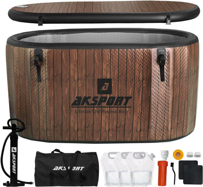 AKSPORT 151-Gallon Wood Grain Cold Plunge Tub | Chiller Ready | Portable Ice Bath