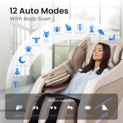 Osaki OS-3D Champ II | Brown Full Body Massage Chair | 3D Sl-Track Massage | Zero Gravity | Lumbar Heating | Touchscreen Controller | Auto Body Scan | Bluetooth Speaker