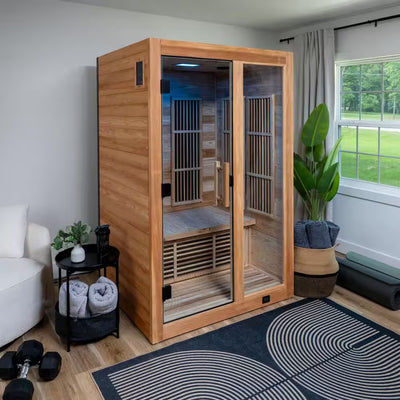 Backyard Discovery Rylan Luxury 2-Person Cedar Infrared Sauna | Red Light Therapy | Chromotherapy | Bluetooth Audio