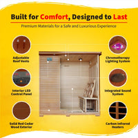 Infrared Sauna Built for Family Wellness, Canadian Red Cedar, 10 Carbon Heaters, Ultra-Low EMF Technology