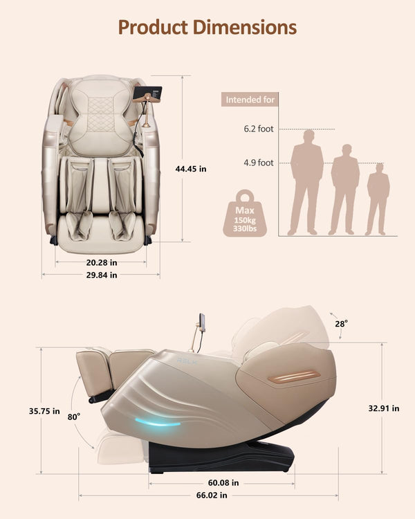 RELX Mars Pro Luxury AI Zero Gravity Massage Chair | 53" SL-Track | Body Scan | Cream
